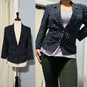 Versalle French Women Circle Pattern Lapel Collar Blazer 40 / US 10 Front Button